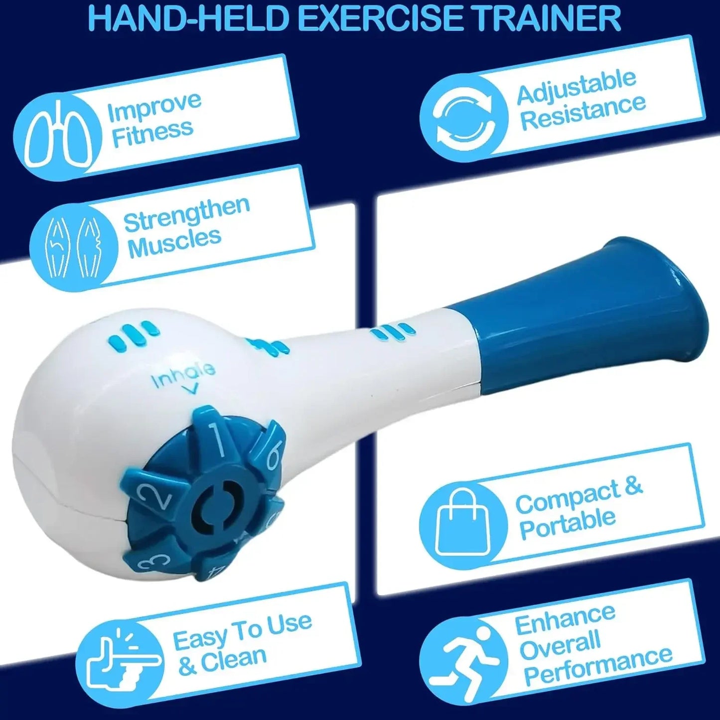 Atemtrainer mit einstellbarem Widerstand – Handgerät zur Lungenvolumen-Erweiterung, für Lauftraining und Bauchmuskelübungen